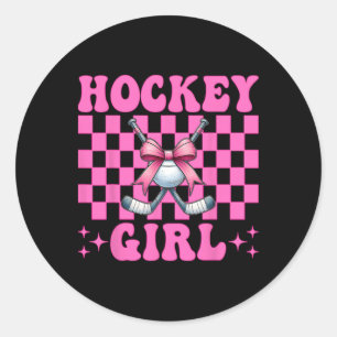 Hockey Girl Street Hockey Girl Coquette Bow _3 Classic Round Sticker