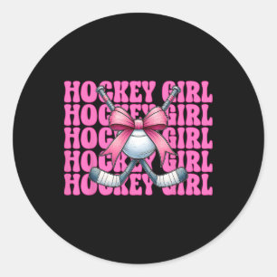 Hockey Girl Street Hockey Girl Coquette Bow Classic Round Sticker