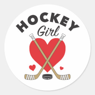 Hockey Girl Women's Girls Love Heart Hockey Sticks Classic Round Sticker