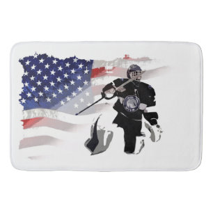 Hockey Goalie and US Flag  Bath Mat