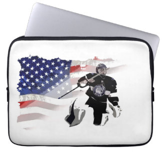 Hockey Goalie and US Flag Laptop Sleeve