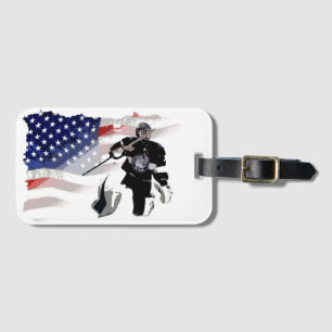 Hockey Goalie and US Flag Luggage Tag
