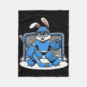 Hockey Goalie Bunny Blue Net Pads Stick Helmet Fleece Blanket