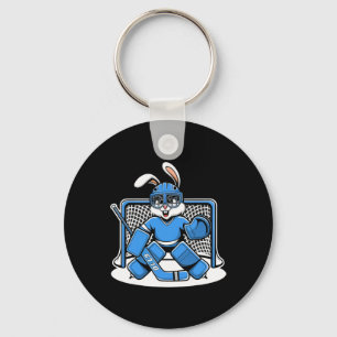 Hockey Goalie Bunny Blue Net Pads Stick Helmet Key Ring
