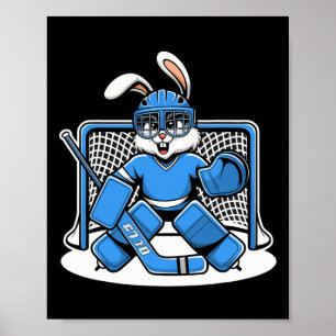 Hockey Goalie Bunny Blue Net Pads Stick Helmet  Poster