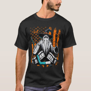 Hockey Goalie Ghost Halloween American Flag Ice Ho T-Shirt