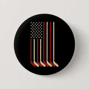 Hockey Goalie Gift Usa Flag Hockey Stick Ice Hocke 6 Cm Round Badge