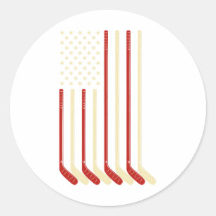 Hockey Goalie Gift Usa Flag Hockey Stick Ice Hocke Classic Round Sticker