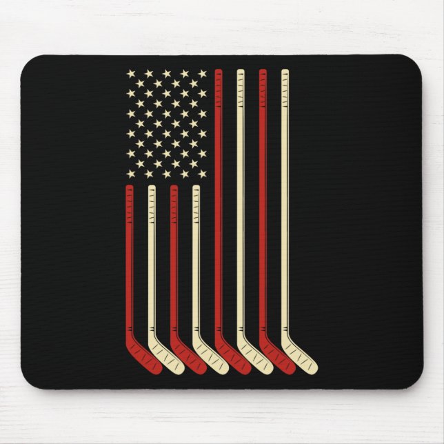 Hockey Goalie Gift Usa Flag Hockey Stick Ice Hocke Mouse Pad (Front)