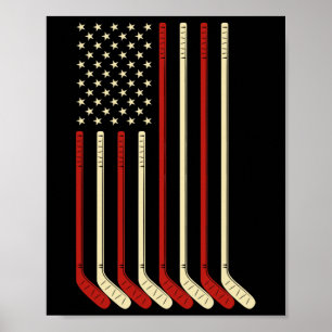 Hockey Goalie Gift Usa Flag Hockey Stick Ice Hocke Poster
