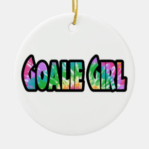 Hockey Goalie Girl Tie Dye Ceramic Ornament