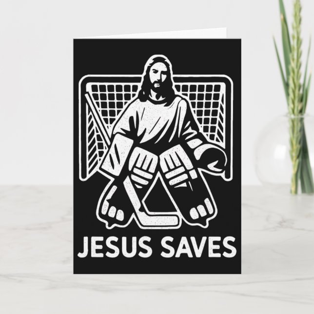 Hockey Goalie Goalkeeper Jesus Saves Christian Hoc Card (Front)