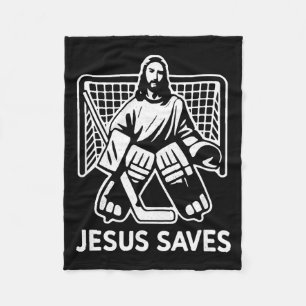 Hockey Goalie Goalkeeper Jesus Saves Christian Hoc Fleece Blanket