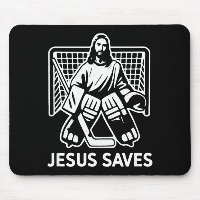 Hockey Goalie Goalkeeper Jesus Saves Christian Hoc Mouse Pad (Front)