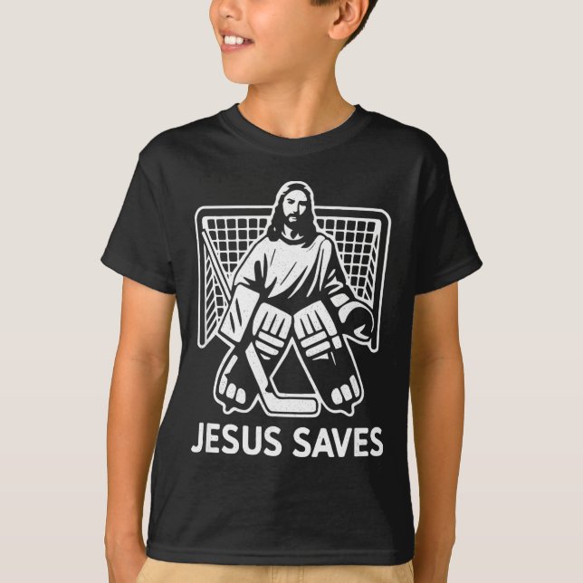 Hockey Goalie Goalkeeper Jesus Saves Christian Hoc T-Shirt (Front)