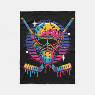 Hockey Goalie Mask Dripping Paint Vaporwave Drip H Fleece Blanket