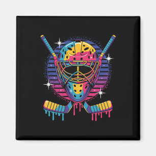 Hockey Goalie Mask Dripping Paint Vaporwave Drip H Magnet