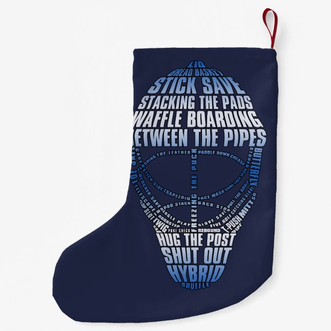 Hockey Goalie Mask Word Art Small Christmas Stocking (Back)