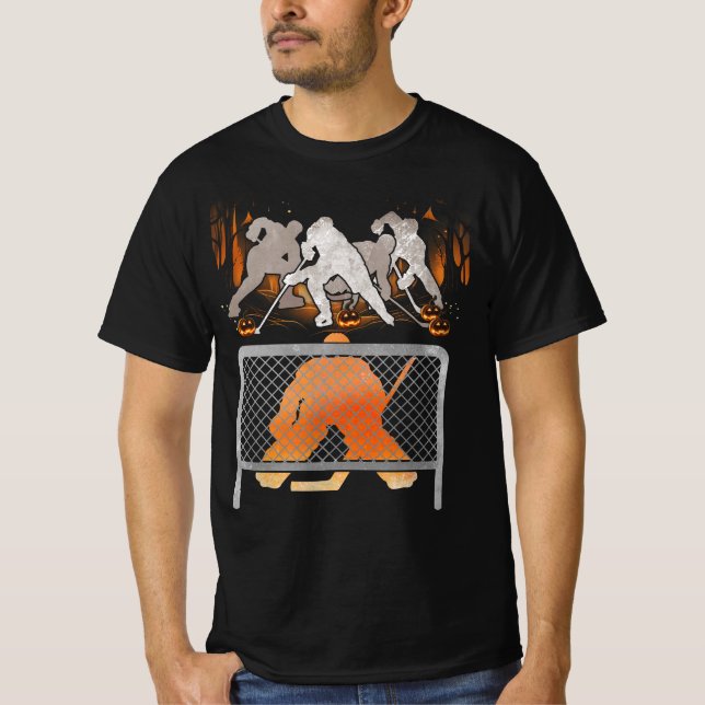 Hockey Goalie Pumpkin Halloween Ice Hockey Player  T-Shirt (Front)