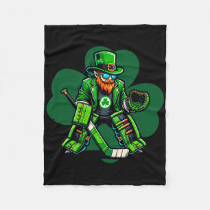 Hockey Goalie Saint Patrick's Day Irish Shamrock Fleece Blanket