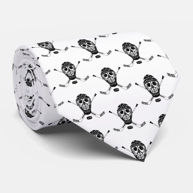 Hockey Goalie Skull and Sticks Tie (Rolled)