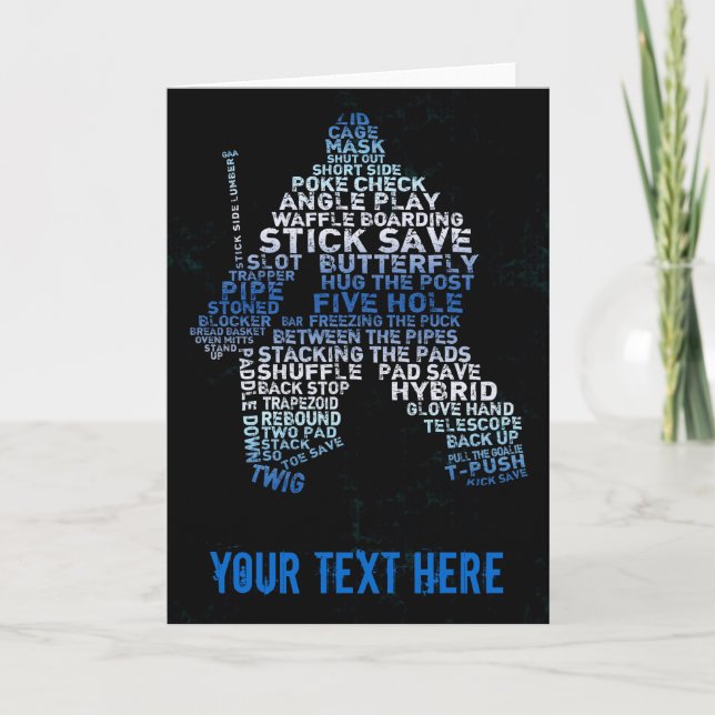 Hockey Goalie Text Art Greeting Card (Front)