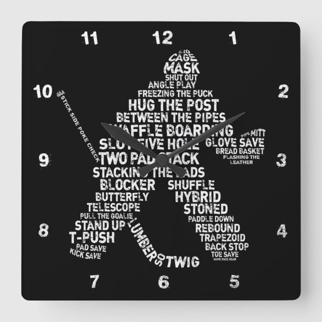 Hockey Goalie Typography Wall Clock (Front)