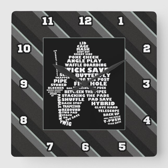 Hockey Goalie Typography Wall Clock (Front)