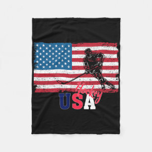 Hockey Goalie Usa Flag Hockey Stick Ice Hockey For Fleece Blanket