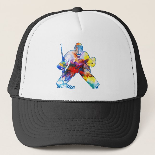 Hockey Goalie Watercolor Trucker Hat (Front)
