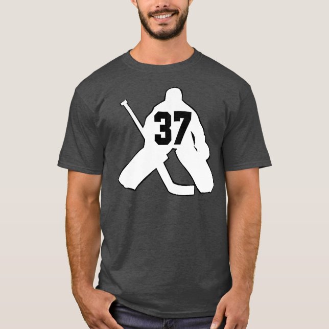 Hockey Goalie YOUR Number 37 Men Women Boys Girls T-Shirt (Front)