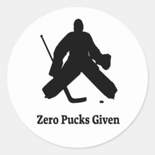 Hockey Goalie Zero Pucks Given Classic Round Sticker