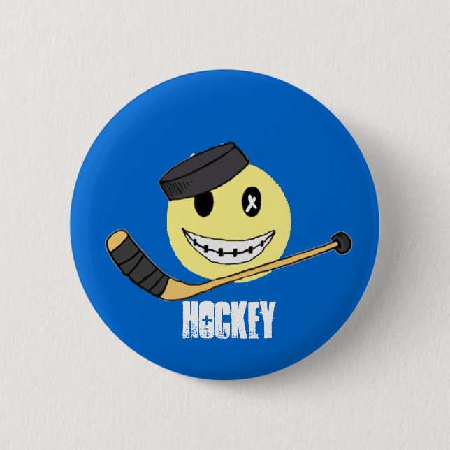 HOCKEY HAPPY 6 CM ROUND BADGE (Front)