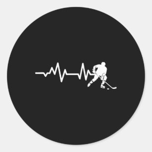 Hockey Heartbeat Line Ice Hockey Skater Funny Fan  Classic Round Sticker