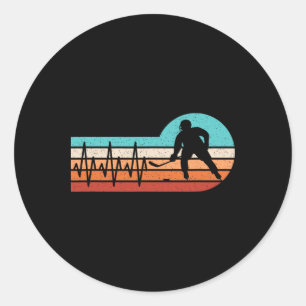 Hockey Heartbeat Retro Ice Hockey Player Men Boys Classic Round Sticker