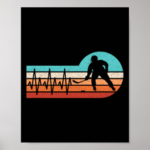 Hockey Heartbeat Retro Ice Hockey Player Men Boys Poster