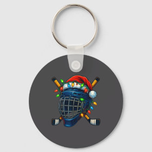 Hockey Helmet Christmas Lights Santa Hat Design Xm Key Ring