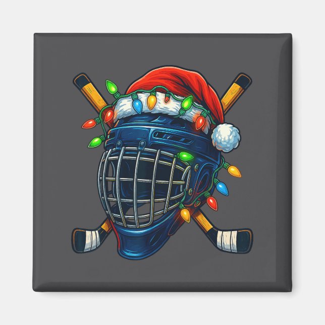 Hockey Helmet Christmas Lights Santa Hat Design Xm Magnet (Front)