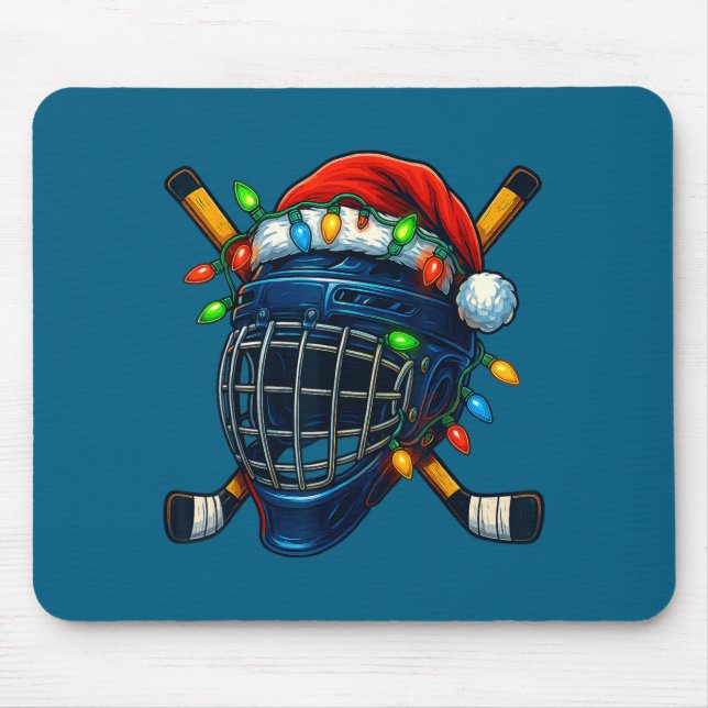 Hockey Helmet Christmas Lights Santa Hat Design Xm Mouse Pad (Front)
