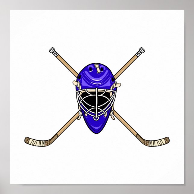 Hockey Helmet & Cross Sticks Blue Poster (Front)