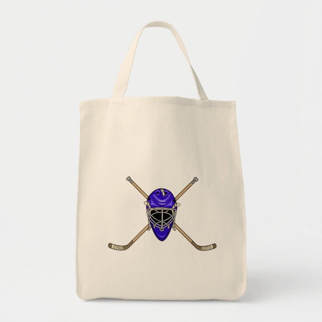 Hockey Helmet & Cross Sticks Blue Tote Bag (Front)
