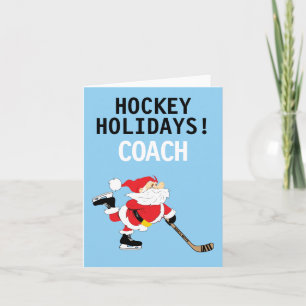 Hockey Holidays Coach Santa Skating Christmas Holiday Card