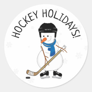 Hockey Holidays Hockey Snowman Christmas Classic Round Sticker