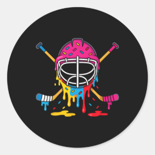 Hockey Ice Cream Drip Boys Girls Ice Hockey Youth Classic Round Sticker