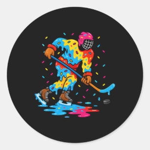 Hockey Ice Cream Drip Boys Girls Ice Hockey Youth Classic Round Sticker