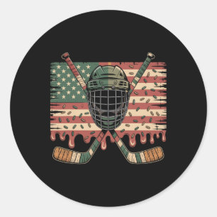 Hockey Ice Cream Drip Camo Usa Flag  Classic Round Sticker