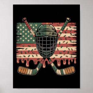 Hockey Ice Cream Drip Camo Usa Flag Poster