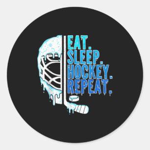 Hockey Ice Cream Drip Eat Sleep Hockey Repeat Boys Classic Round Sticker