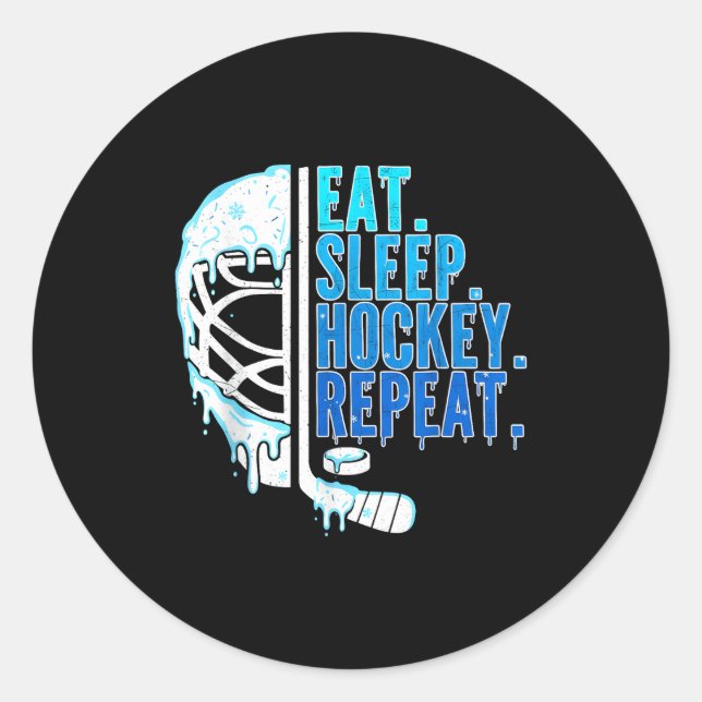 Hockey Ice Cream Drip Eat Sleep Hockey Repeat Boys Classic Round Sticker (Front)