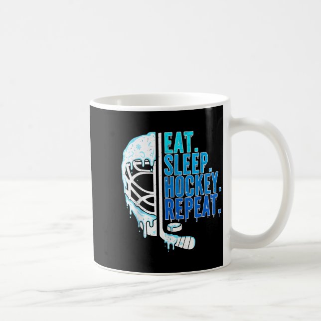 Hockey Ice Cream Drip Eat Sleep Hockey Repeat Boys Coffee Mug (Right)